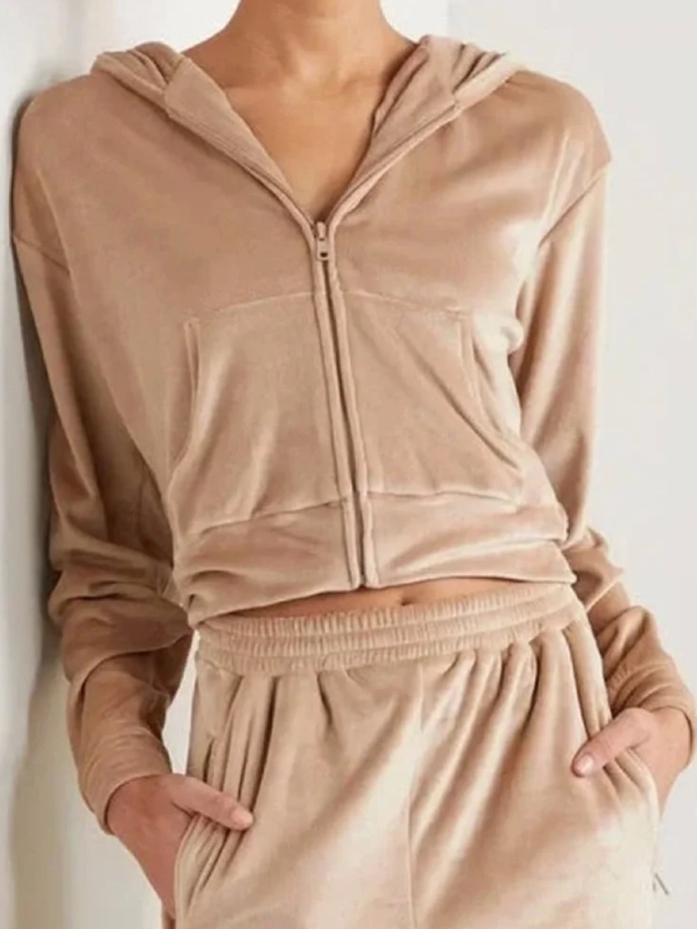 SKIMS Velour Zip Up Cropped Hoodie Honey